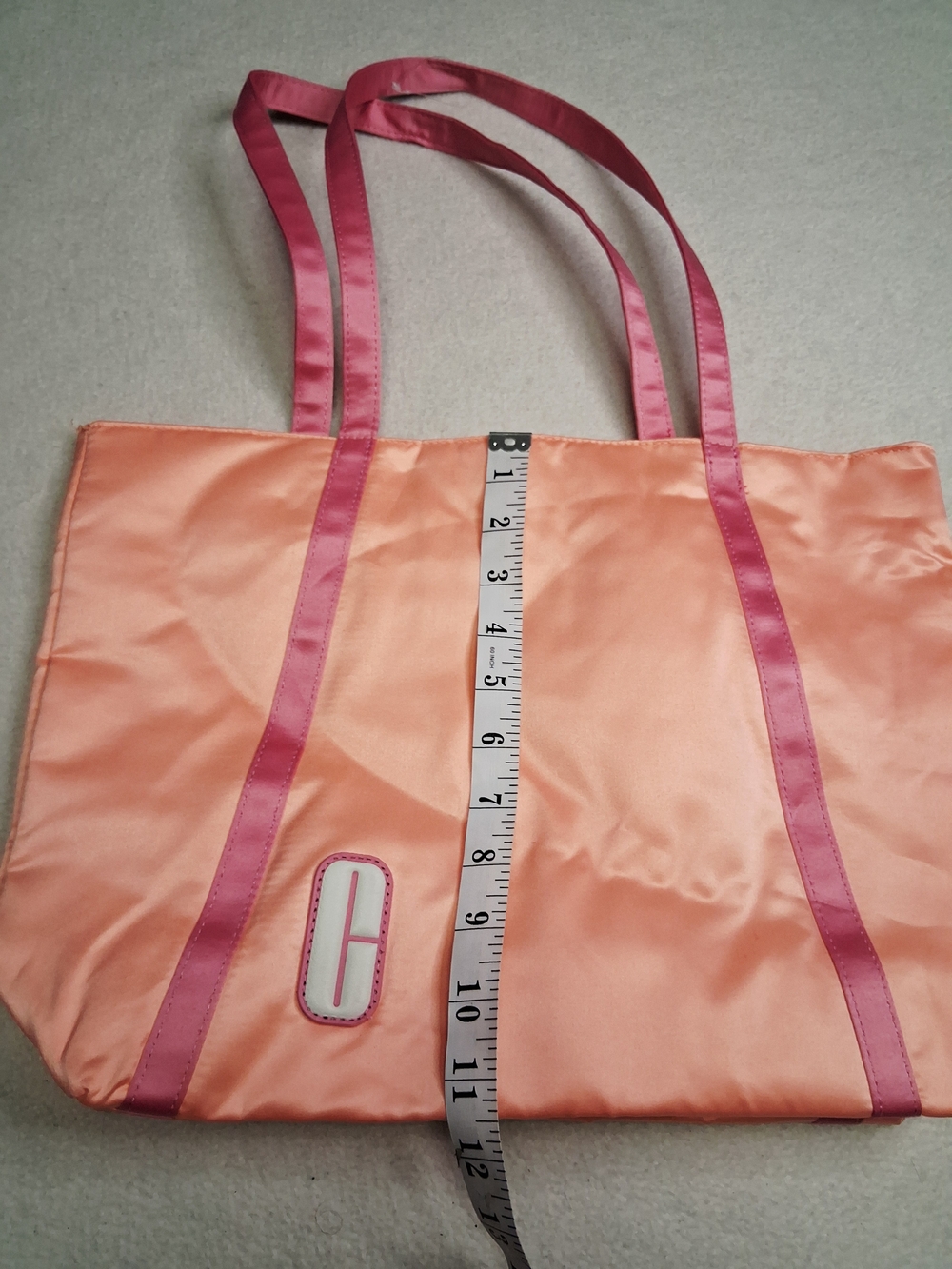 Peach Satin Tote Bag with Pink Trim - Unbranded - Picture 4 of 5